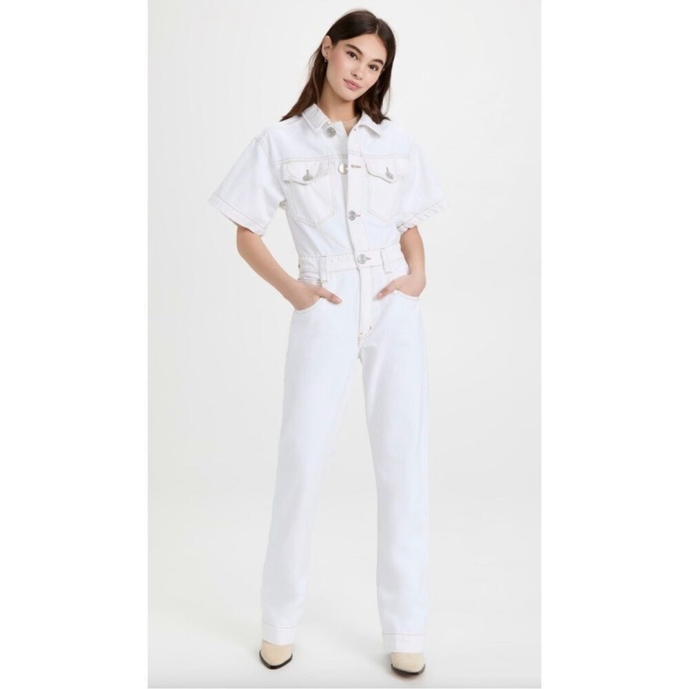 Frame Denim Off-White Denim Jacket with Contrast Stitching